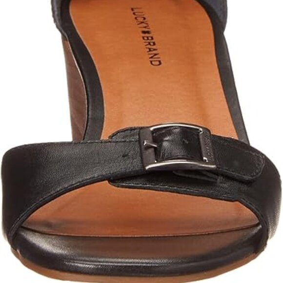 Lucky Brand Jodella Wedge Sandal Black Leather - Picture 3 of 8